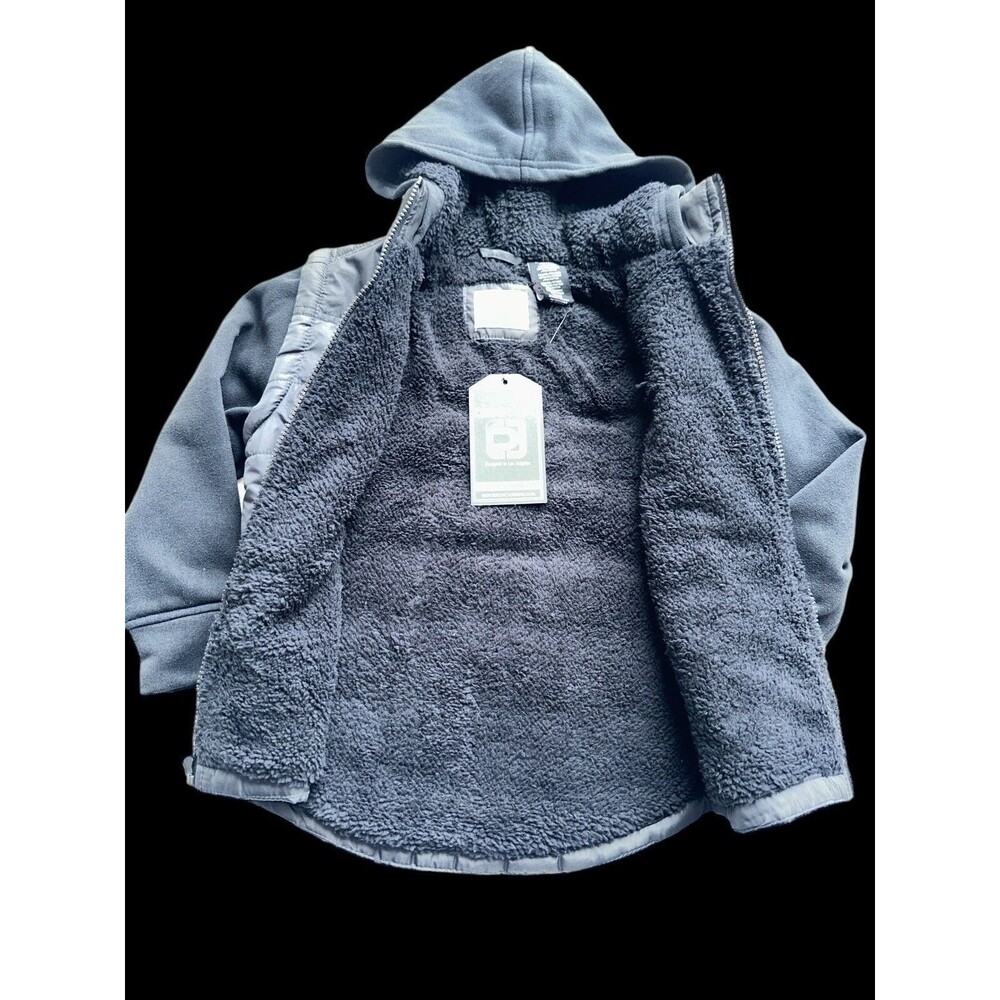 Boys Size 5 6 Hooded Puffer Vest Gray Fleece Lined Jacket